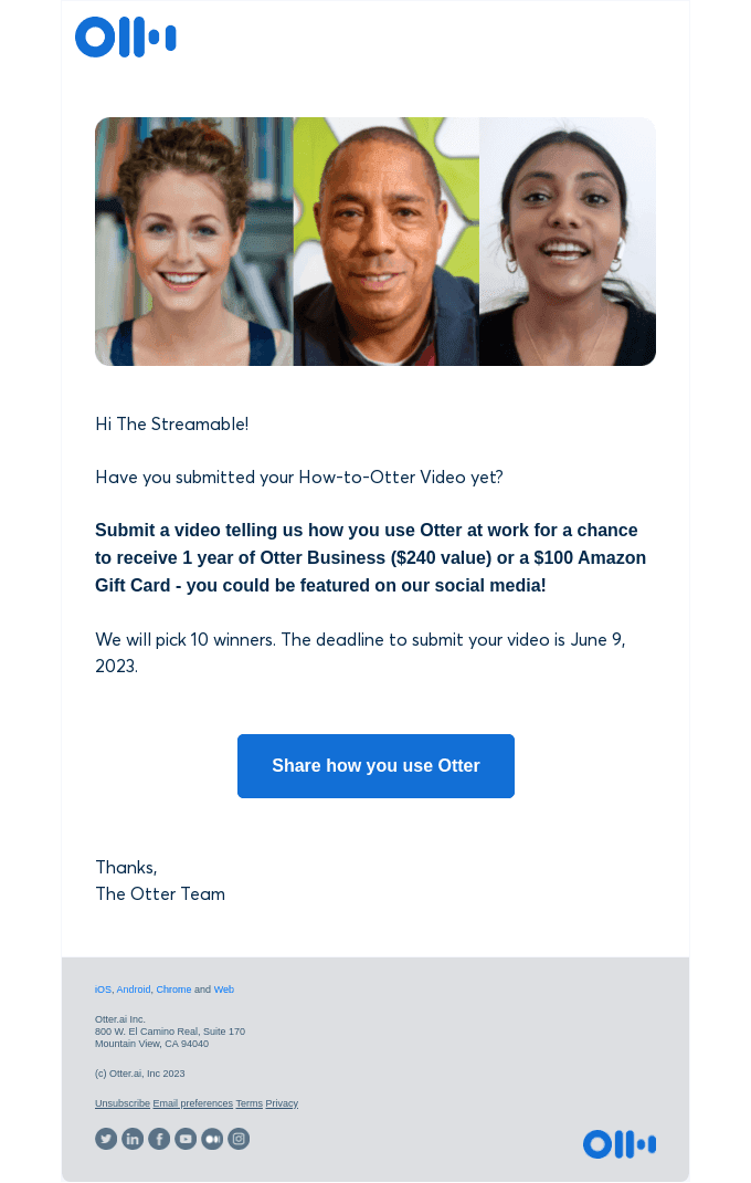 There’s still time to win 1 year of Otter Business or $100