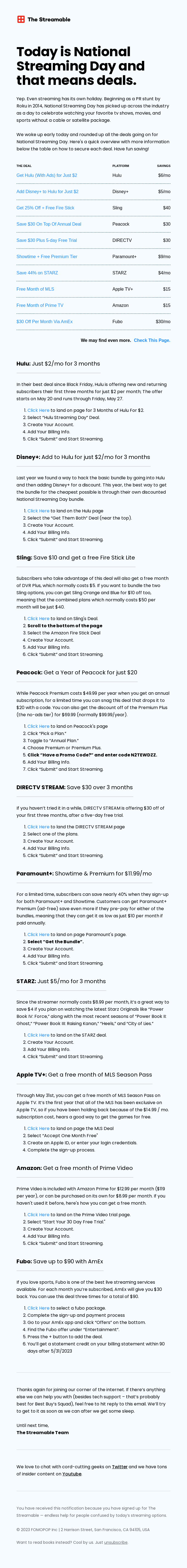 These are all the deals for National Streaming Day
