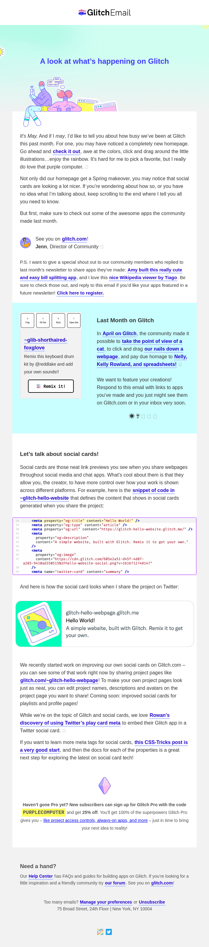 This month on Glitch: rainbows, spreadsheets, social cards, oh my! 🌈