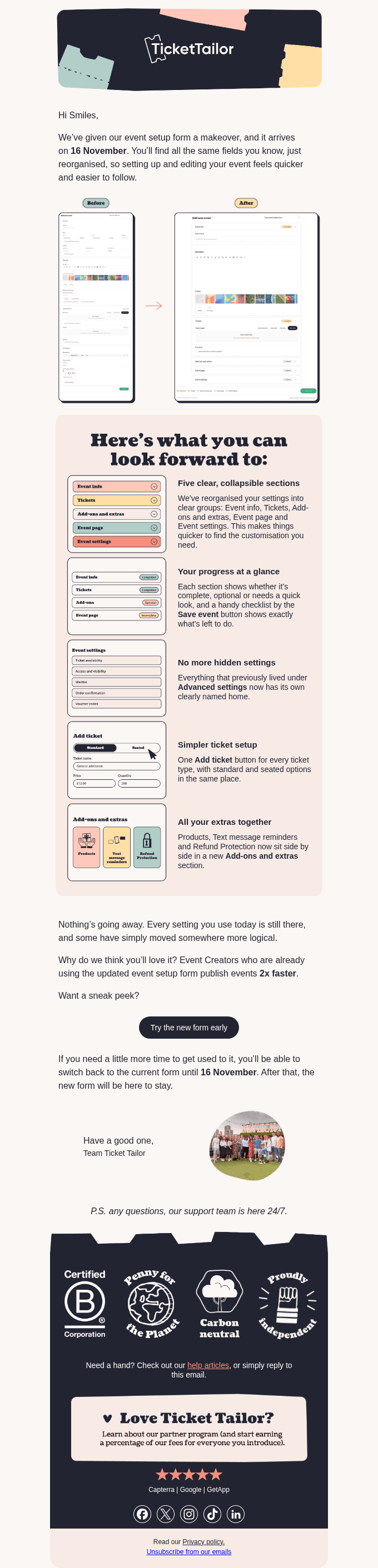 Your event setup form is getting a makeover on 16th November
