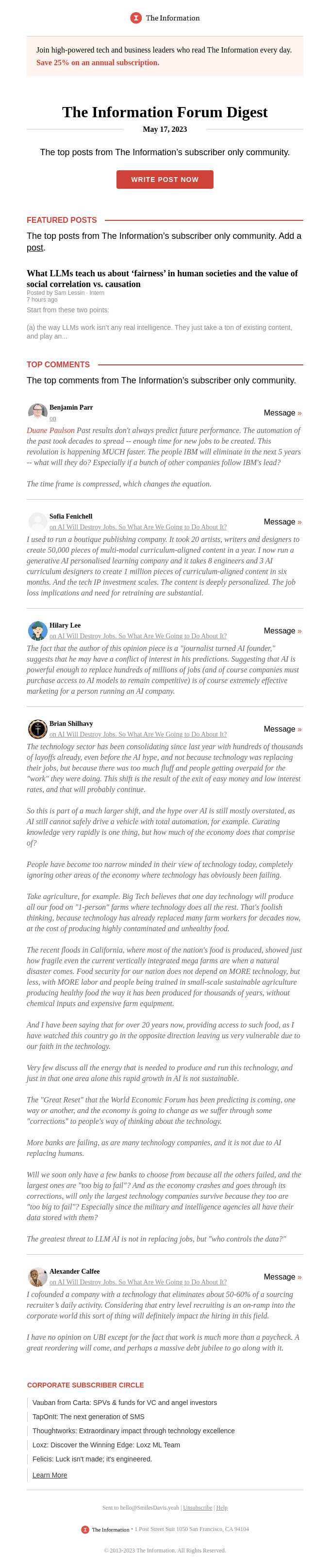 Top Posts Today from The Information Subscribers