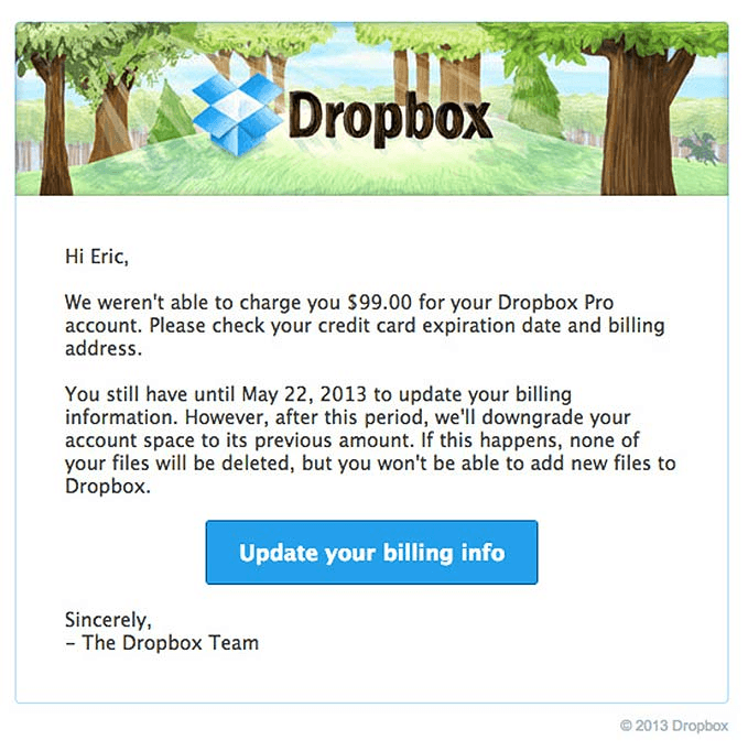 Dropbox payment failed