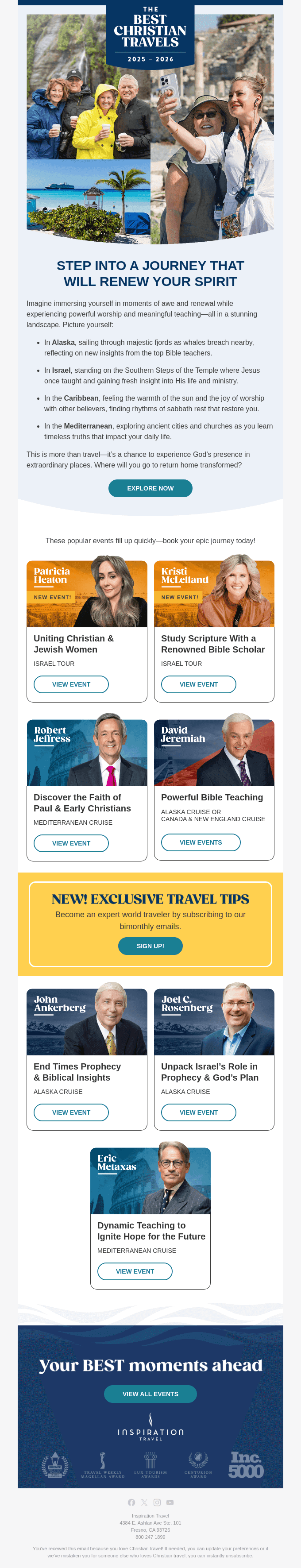 Travel with the best Bible teachers & speakers
