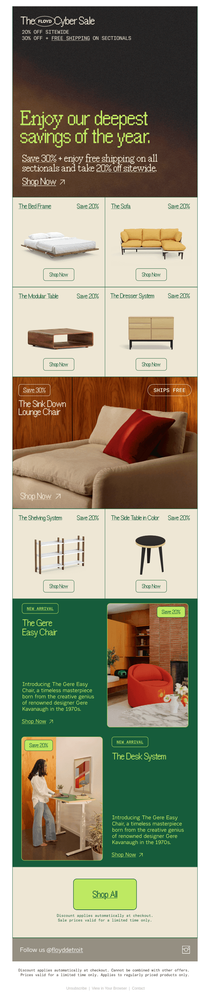 Up to 30% off sitewide + free shipping on all sectionals.