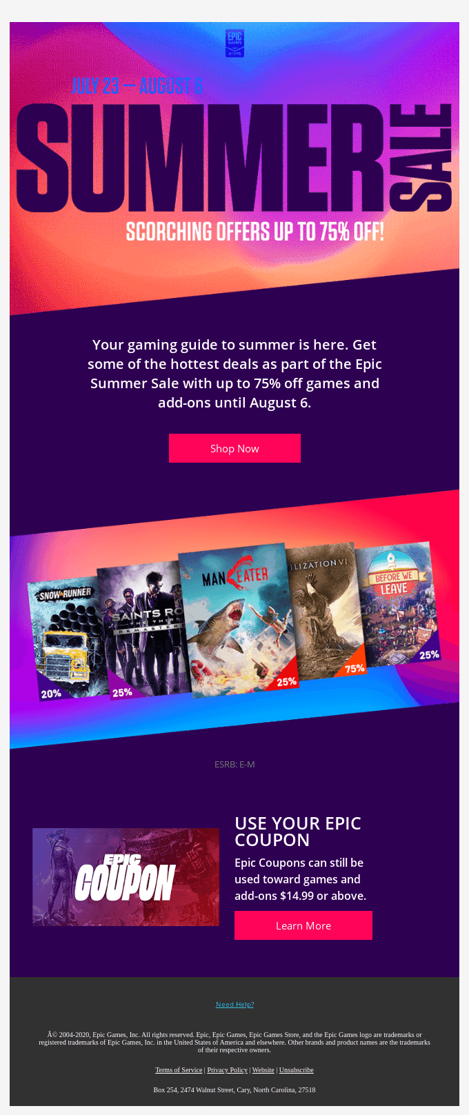 Up to 75% off in the Epic Summer Sale, live now through August 6!