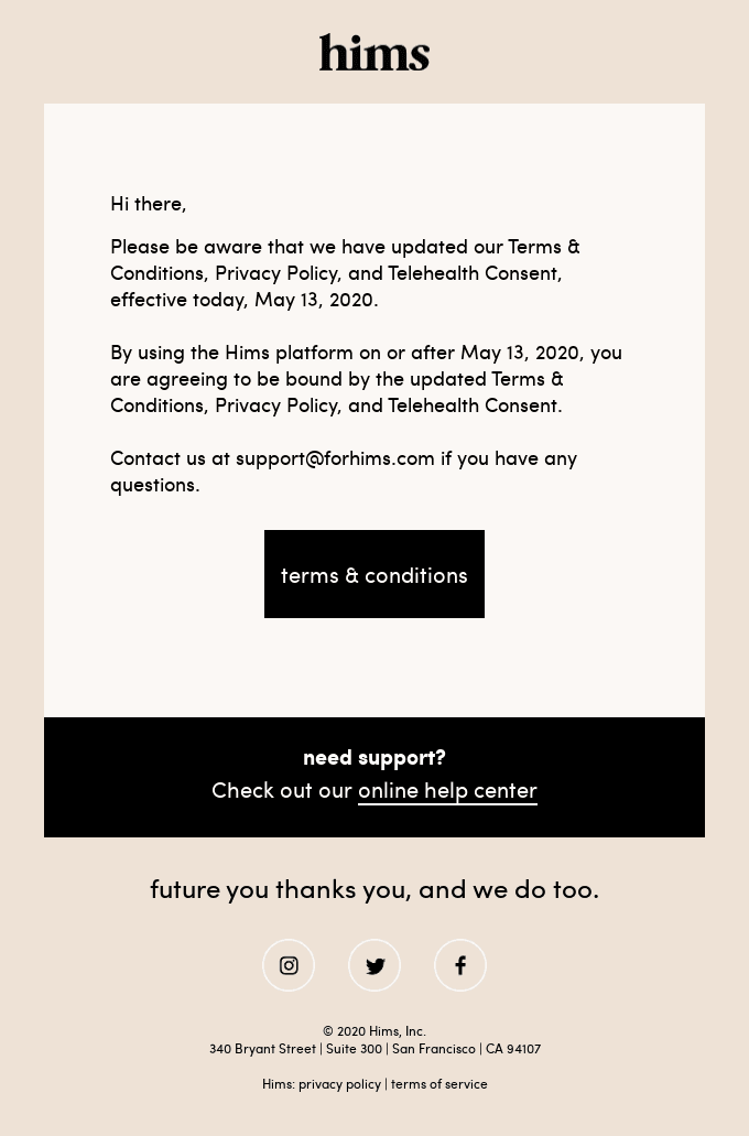 Update to our Terms & Conditions, Privacy Policy, and Telehealth consent