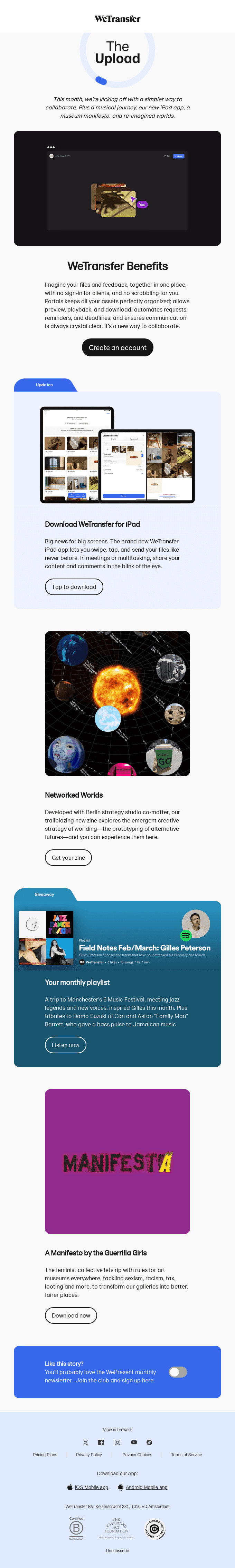 Upload #6: Smoother collaborations, our new iPad app, uplifting music, and a gallery guide