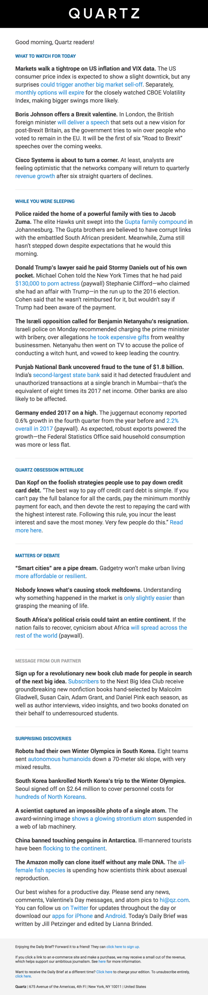 US inflation, Guptas raided, robot skiing