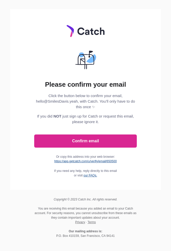 Verify your email address for Catch