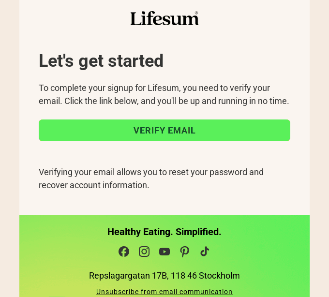Verify your email to secure your Lifesum account