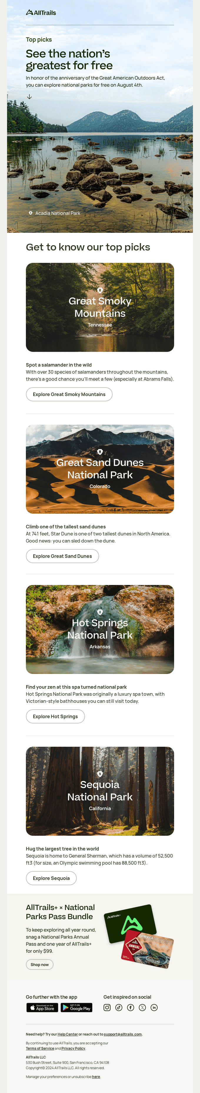 Visit national parks for free on Sunday, August 4th🌲