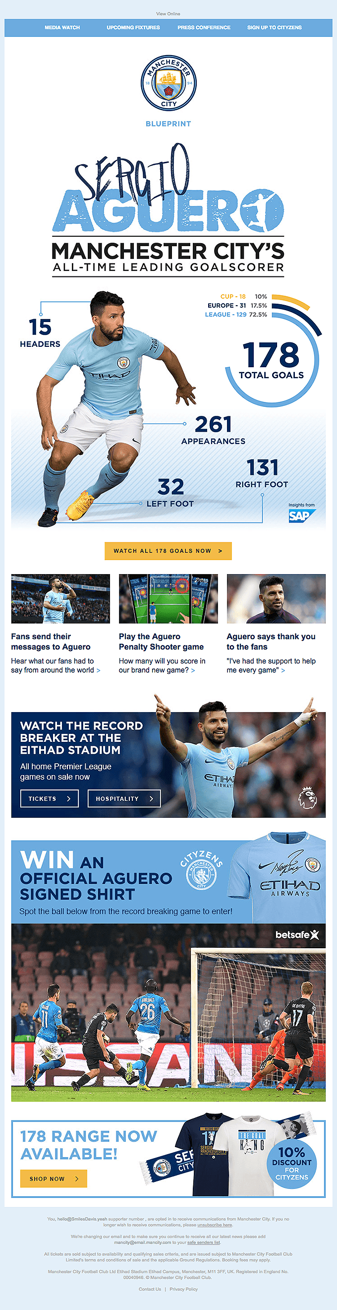 Watch all Aguero’s goals, win his shirt & a message from him!