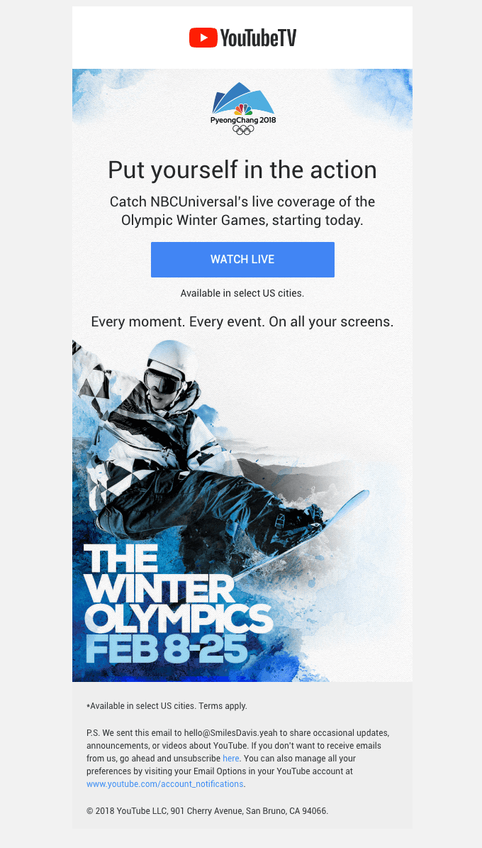 Watch the Winter Olympics | NBCUniversal’s live coverage starts today on YouTube TV