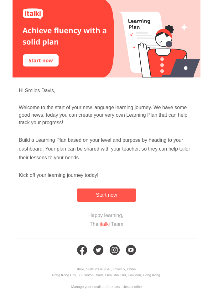 Welcome aboard! Create your Learning plan to achieve fluency
