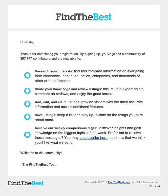 Welcome Email Design from FindTheBest