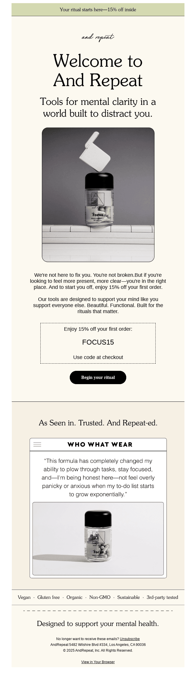 Welcome to And Repeat—take 15% off