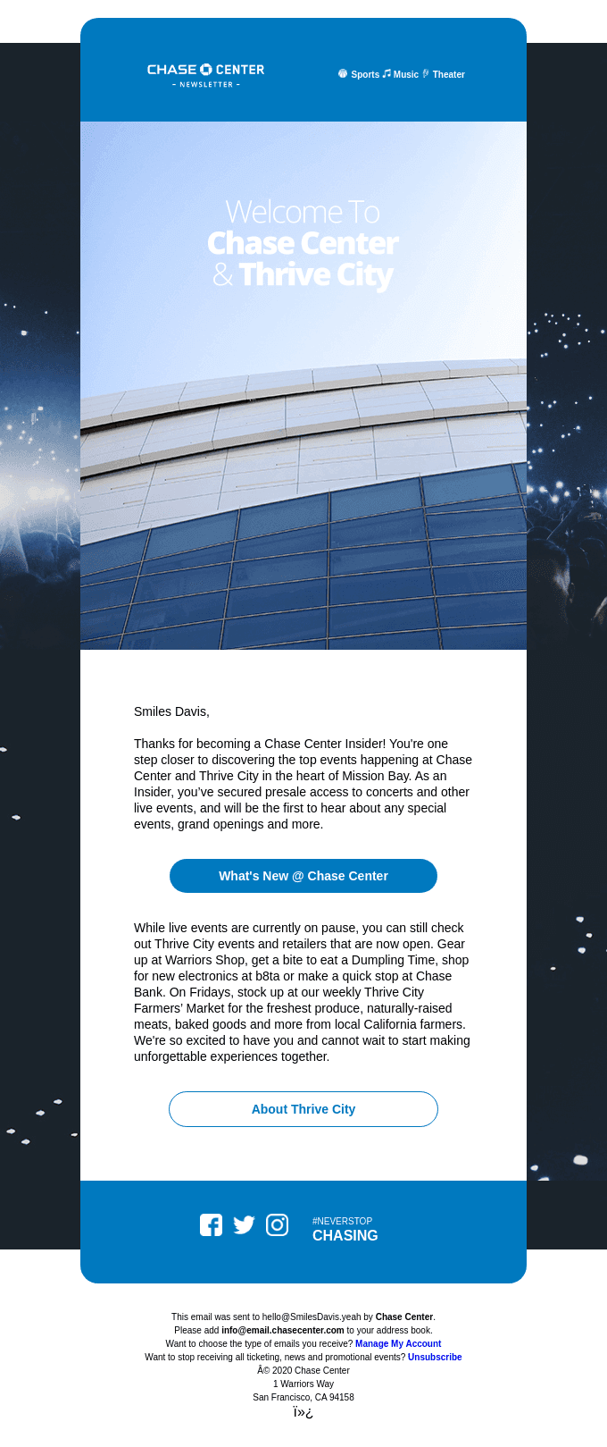 Welcome To Chase Center And Thrive City!