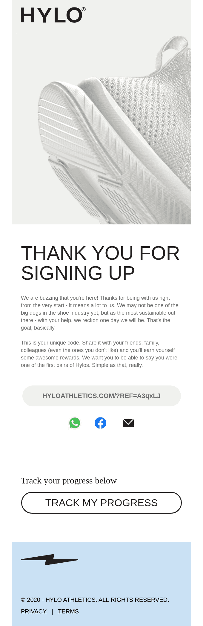 Welcome to Hylo. Here's your referral code.