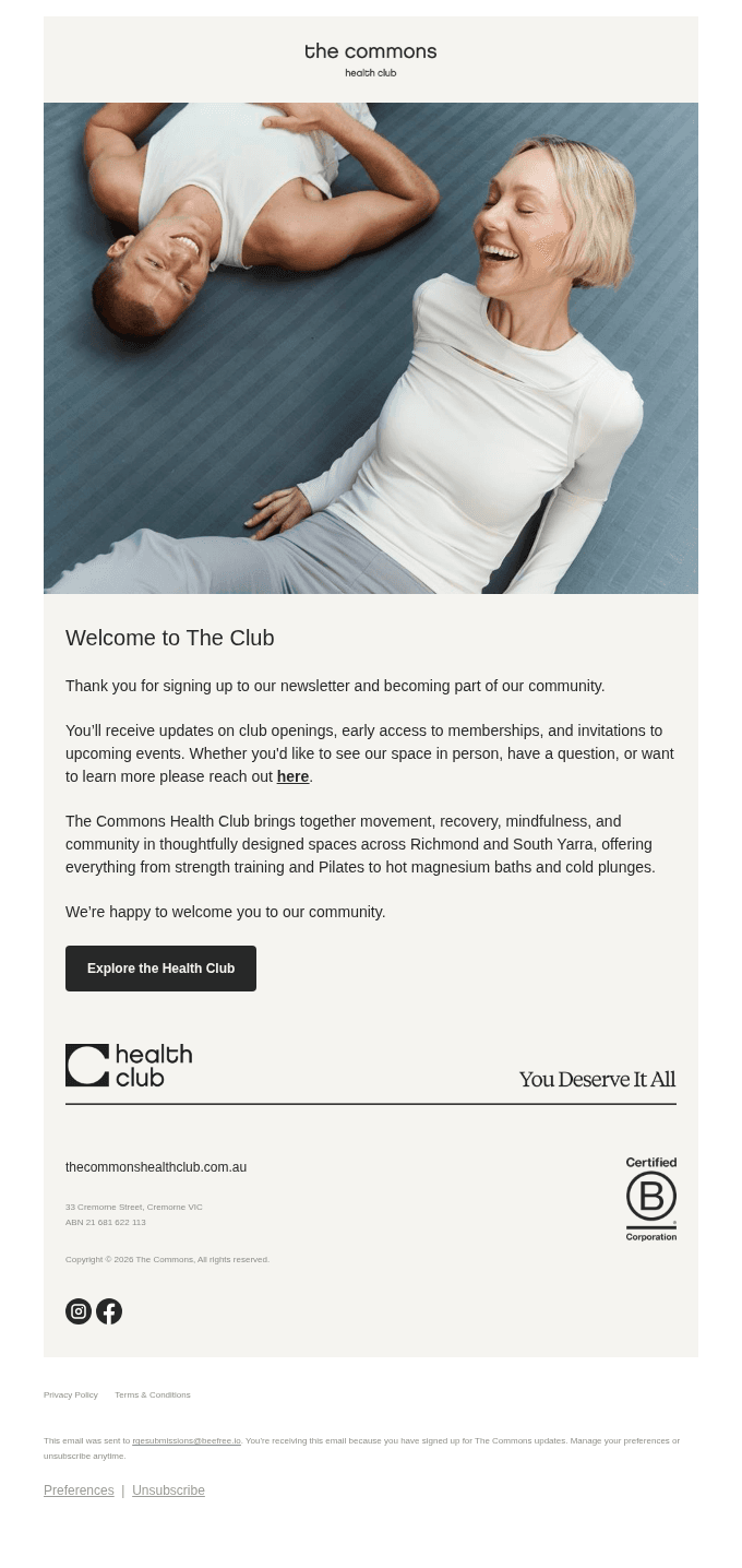 Welcome to The Commons Health Club
