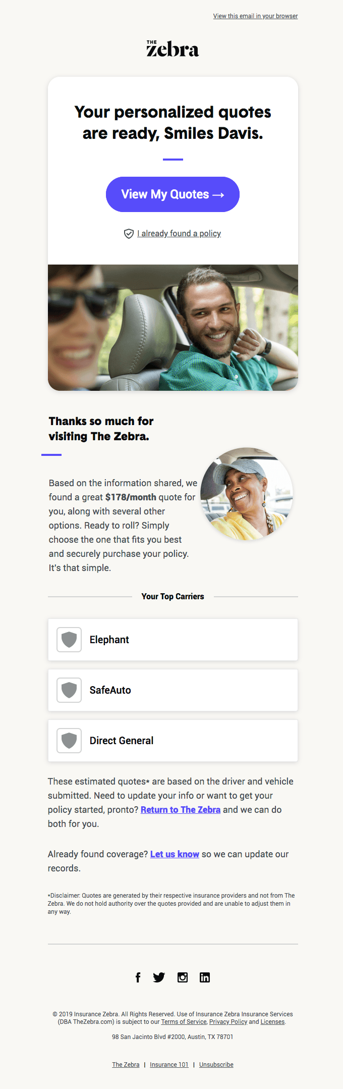 Welcome to TheZebra.com, Smiles Davis. Your quotes are here!