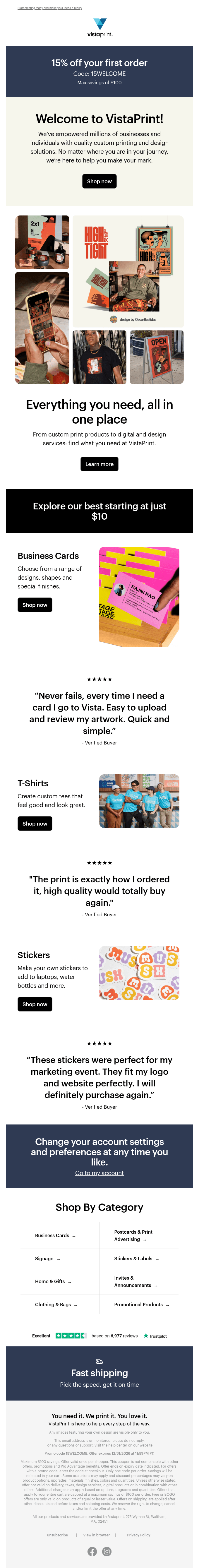 🌟Welcome to VistaPrint! Enjoy 15% off your qualifying order 🌟