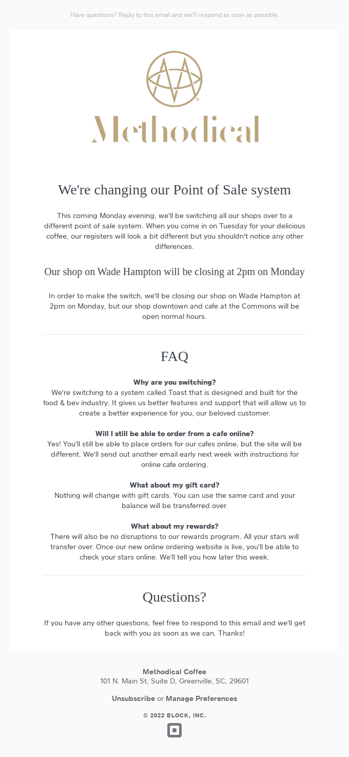 We're changing our point of sale system this Tuesday!