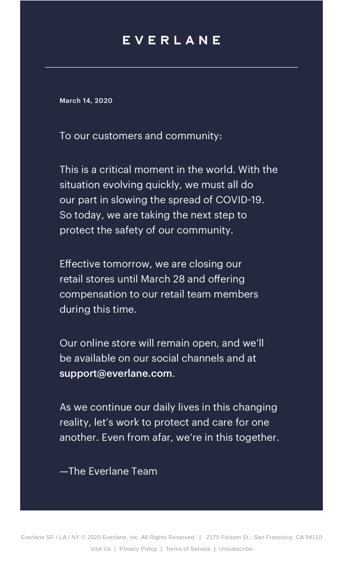 We’re Temporarily Closing Our Stores