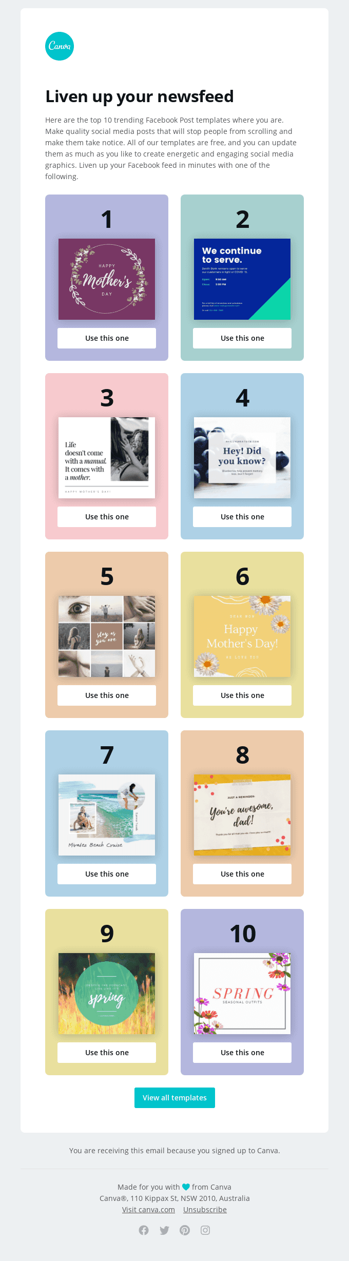 What’re the top 10 Facebook templates in the US?