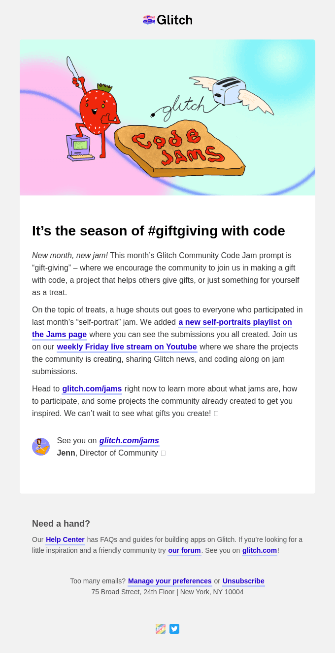 🎁🍓 What could POSSIBLY be the theme of this month's Glitch Community Code Jam???