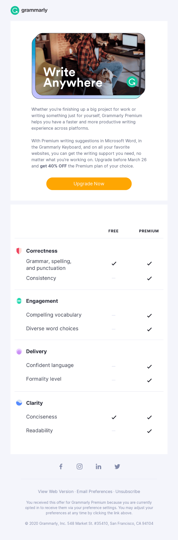 Working on something big? Get 40% OFF any Grammarly Premium plan
