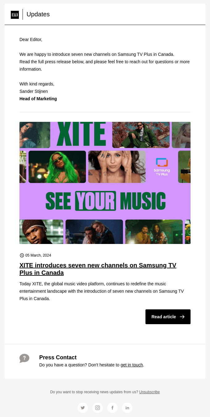 XITE introduces seven new channels on Samsung TV Plus in Canada
