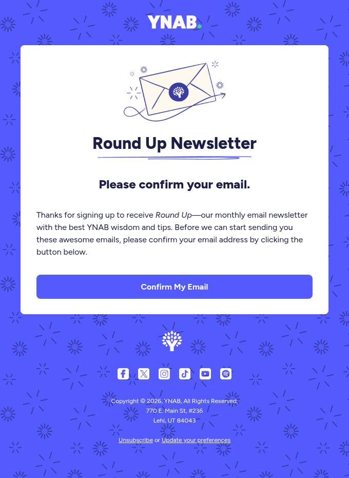 YNAB's Round Up: Please Confirm Your Email Address