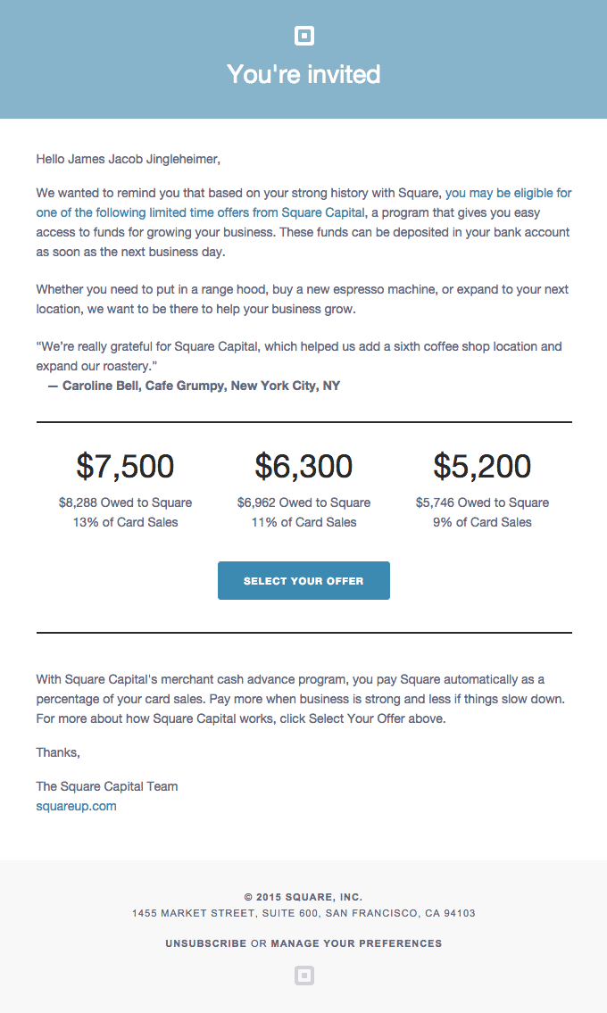 You’re invited to Square’s new program: Get money to grow your business.