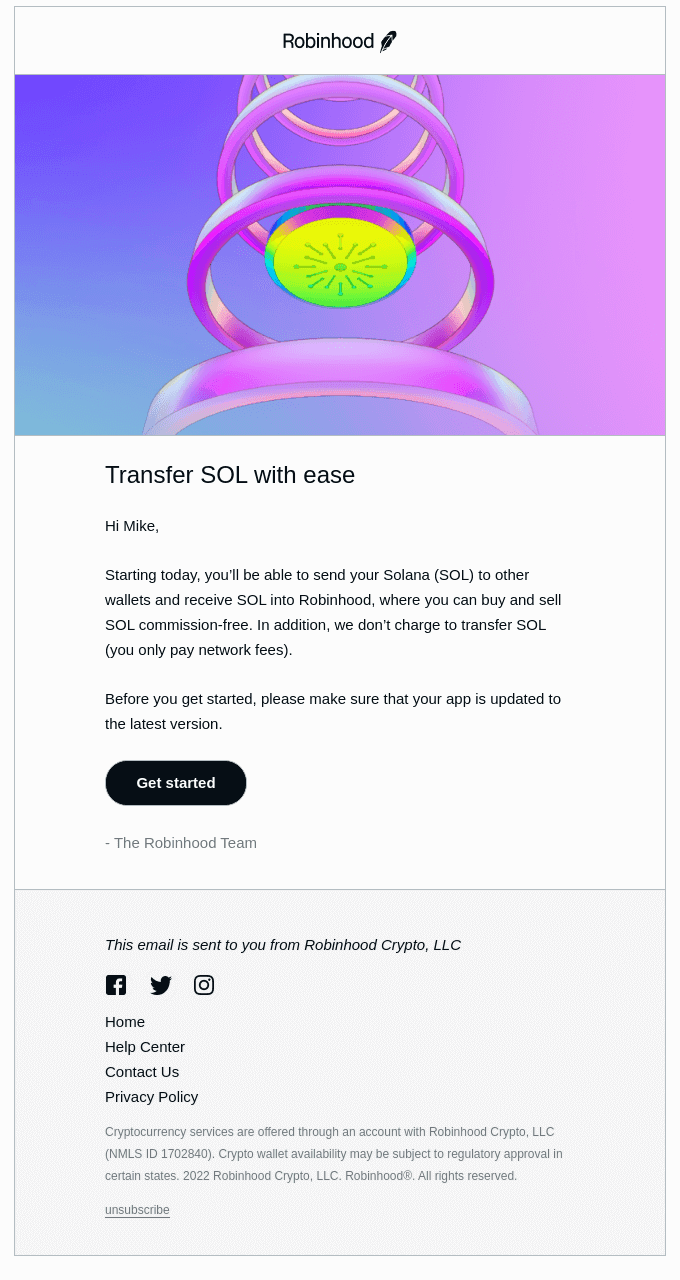 You can now send and receive Solana (SOL) on Robinhood