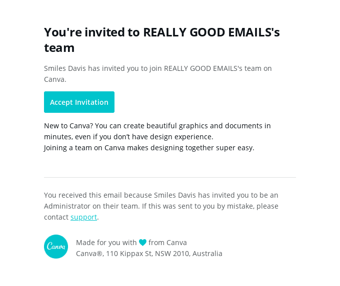 You have been invited to join a team on Canva