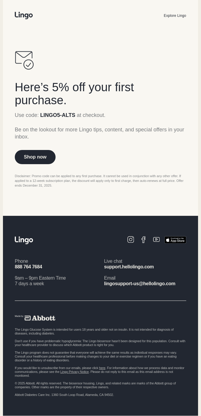 Your 5% off discount code is inside