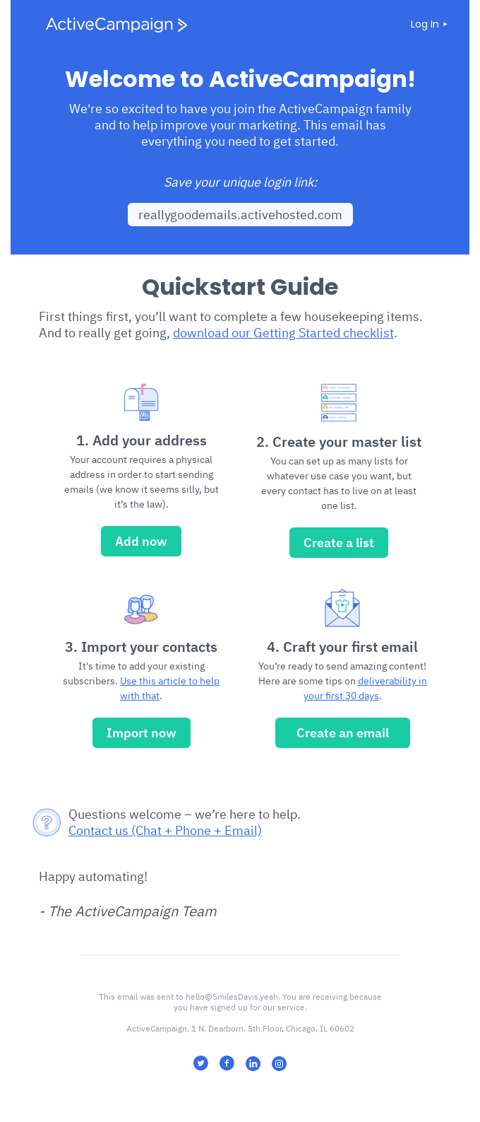 Your ActiveCampaign Account - Thanks!