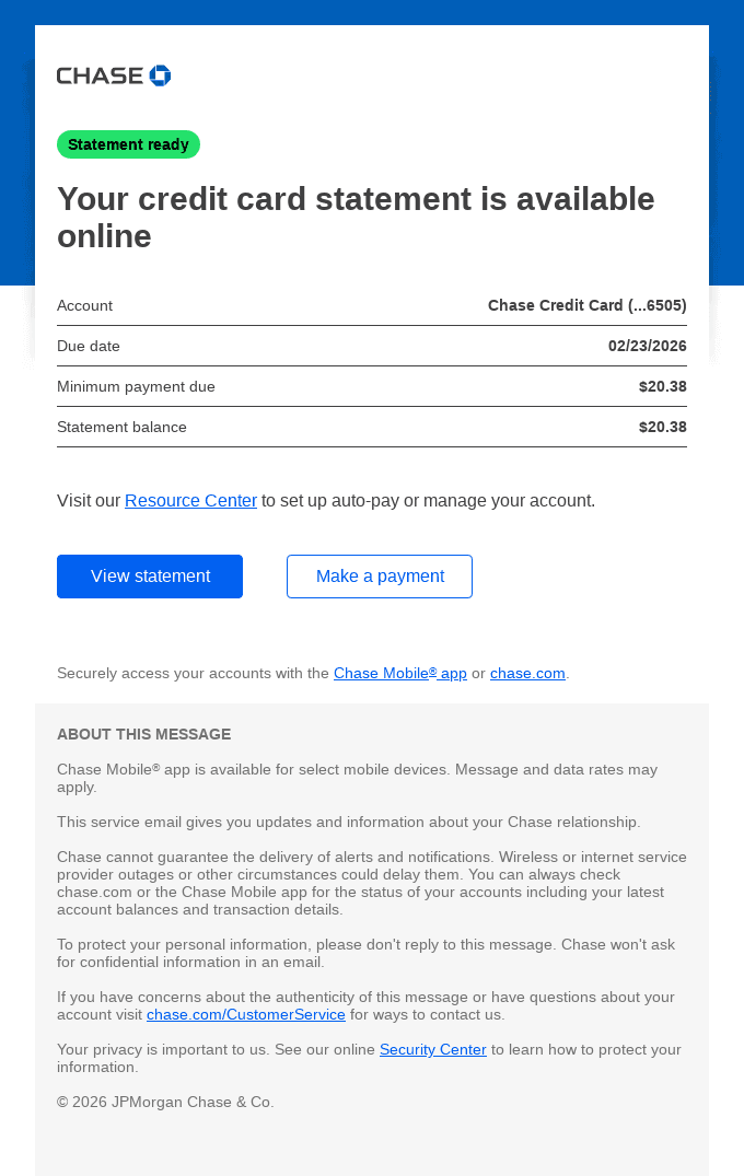 Your credit card statement is available