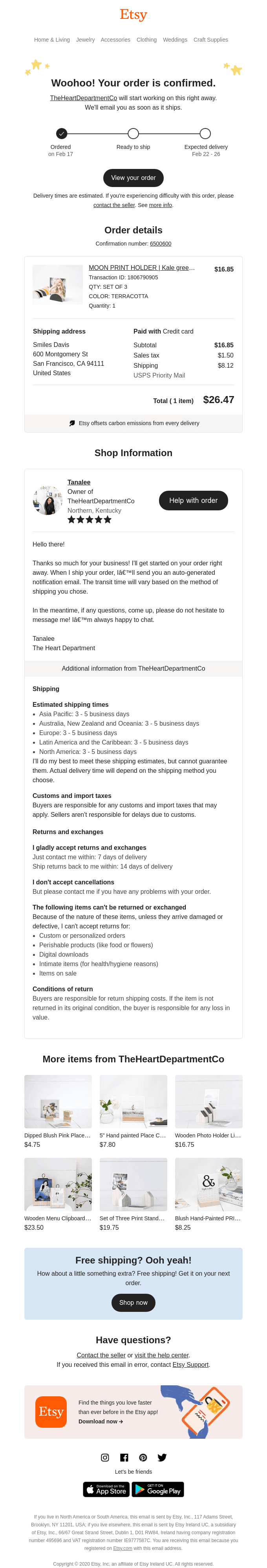 Your Etsy Purchase from TheHeartDepartmentCo (6500600)