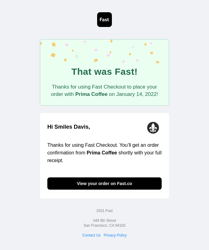🚀 Your Fast order from Prima Coffee has been placed