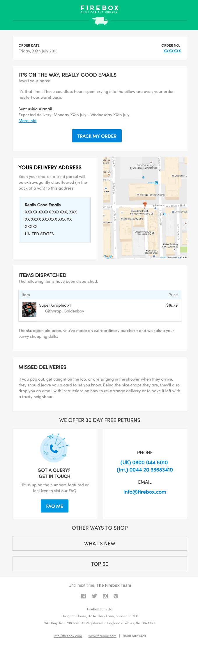 Your Firebox.com order (#XXXXXXX) has been dispatched