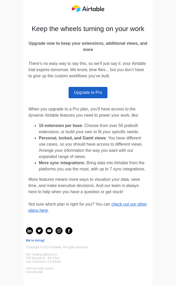 🕦 Your free trial expires tomorrow