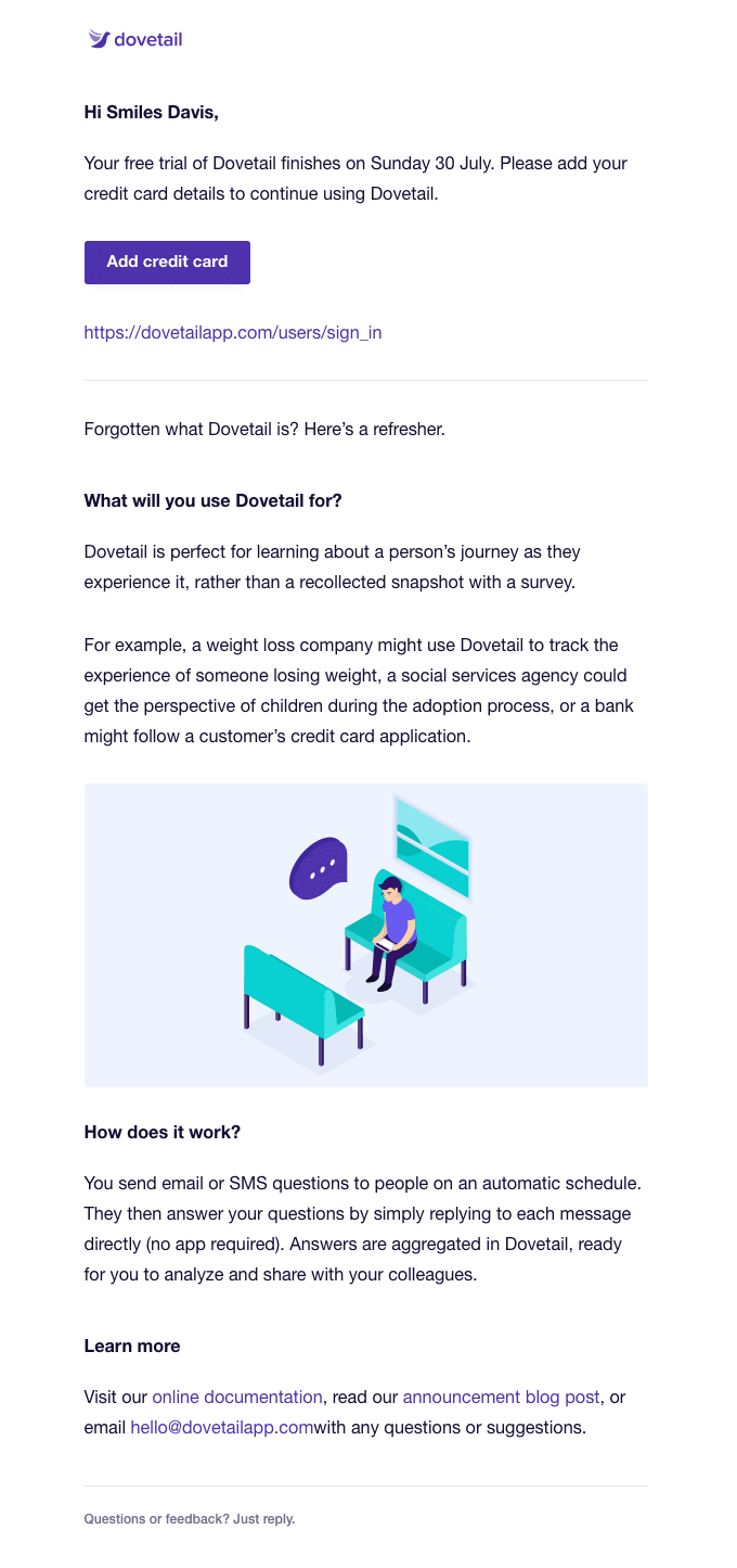 Your free trial of Dovetail finishes soon