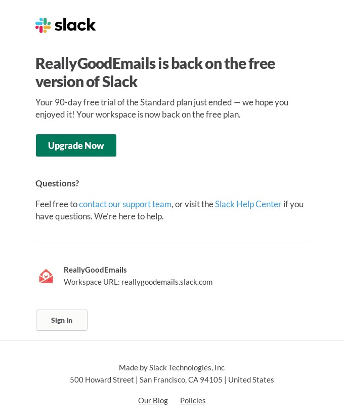 Your free trial of the Standard plan has ended