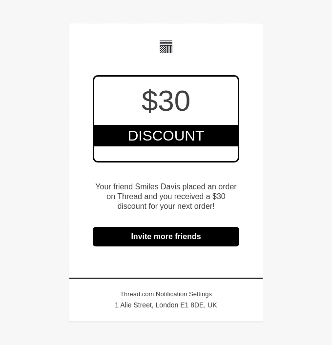 Your friend placed an order on Thread, $30 discount!