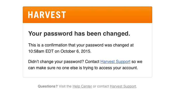 Your Harvest password has been changed