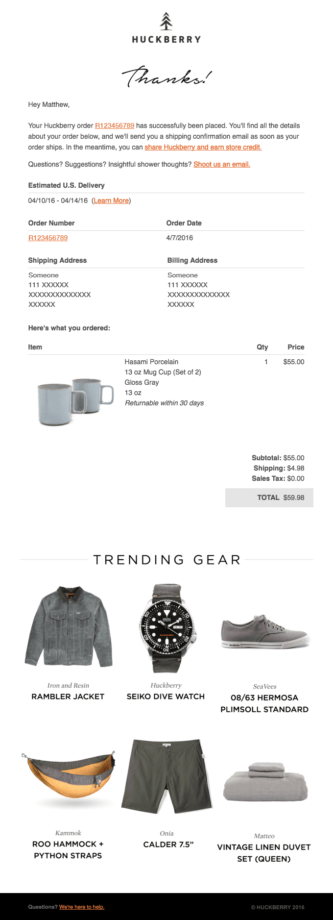 Your Huckberry Order R123456789 – Details Inside
