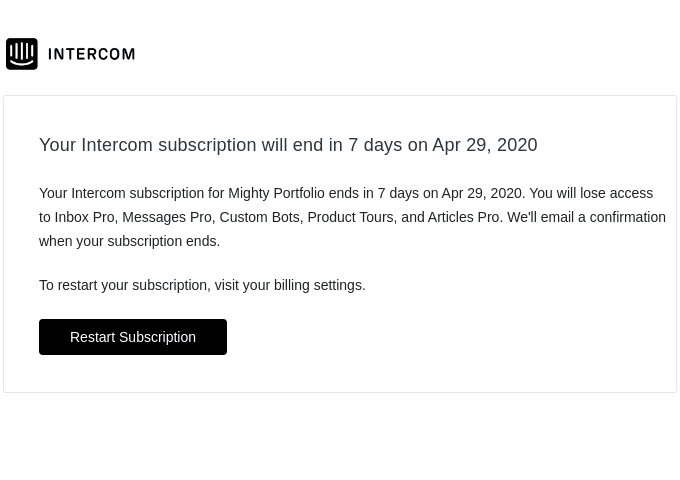 Your Intercom subscription will end in 7 days
