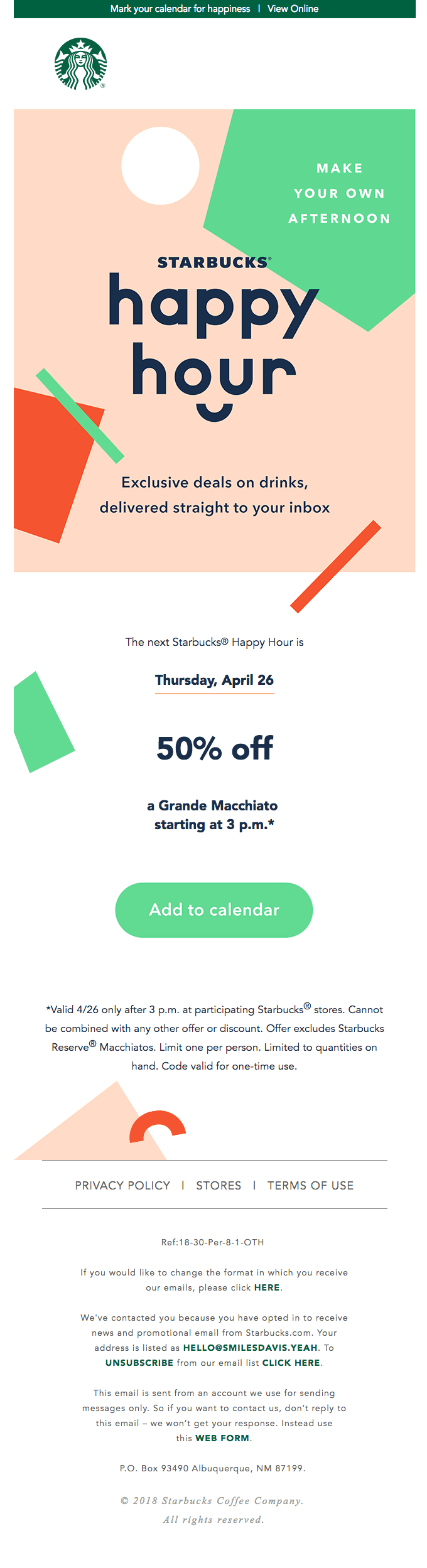Your invitation to new Starbucks® Happy Hour