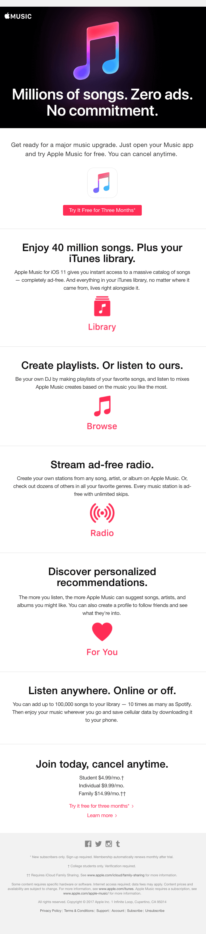 Your iOS 11 upgrade comes with three months of free music